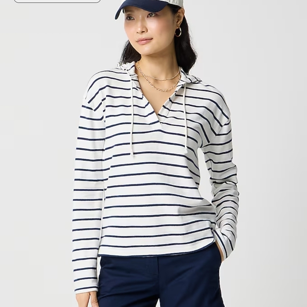 J. Crew Factory Striped Navy and White Women's Hoodie Small